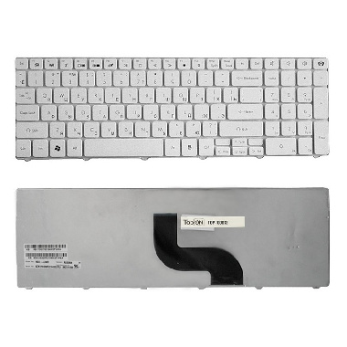 Клавиатура Packard Bell TM80, TM81, TM82, TM83, TM85. Плоский Enter. Белая, без рамки. 90.4HS07.U0R