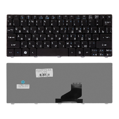 Клавиатура Acer Aspire One 532, 522, D255, D260. Плоский Enter. Черная, без рамки. PN: 90.4GS07.C0R
