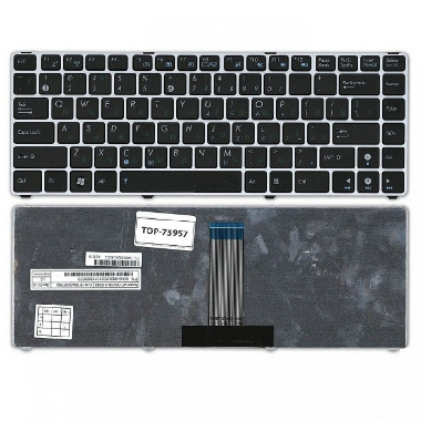 Клавиатура Asus Eee PC 1201, 1215, 1225. Плоский Enter. Черная с серебристой рамкой