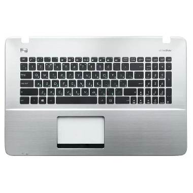 Клавиатура для ноутбука Asus X751, X751MA, X751L, X751M черная, верхняя панель в сборе (серебряная)