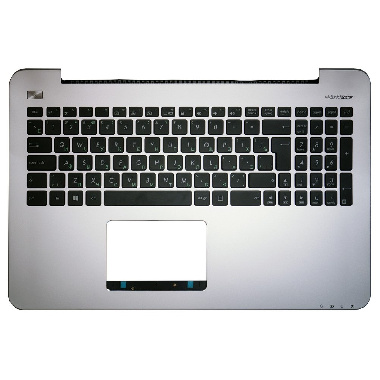 Клавиатура для ноутбука Asus K555LN черная, верхняя панель в сборе (серебряная)
