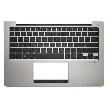 Клавиатура для ноутбука Asus X200, X202, 90R-NFQ1K1901U черная, верхняя панель в сборе (серебряная)
